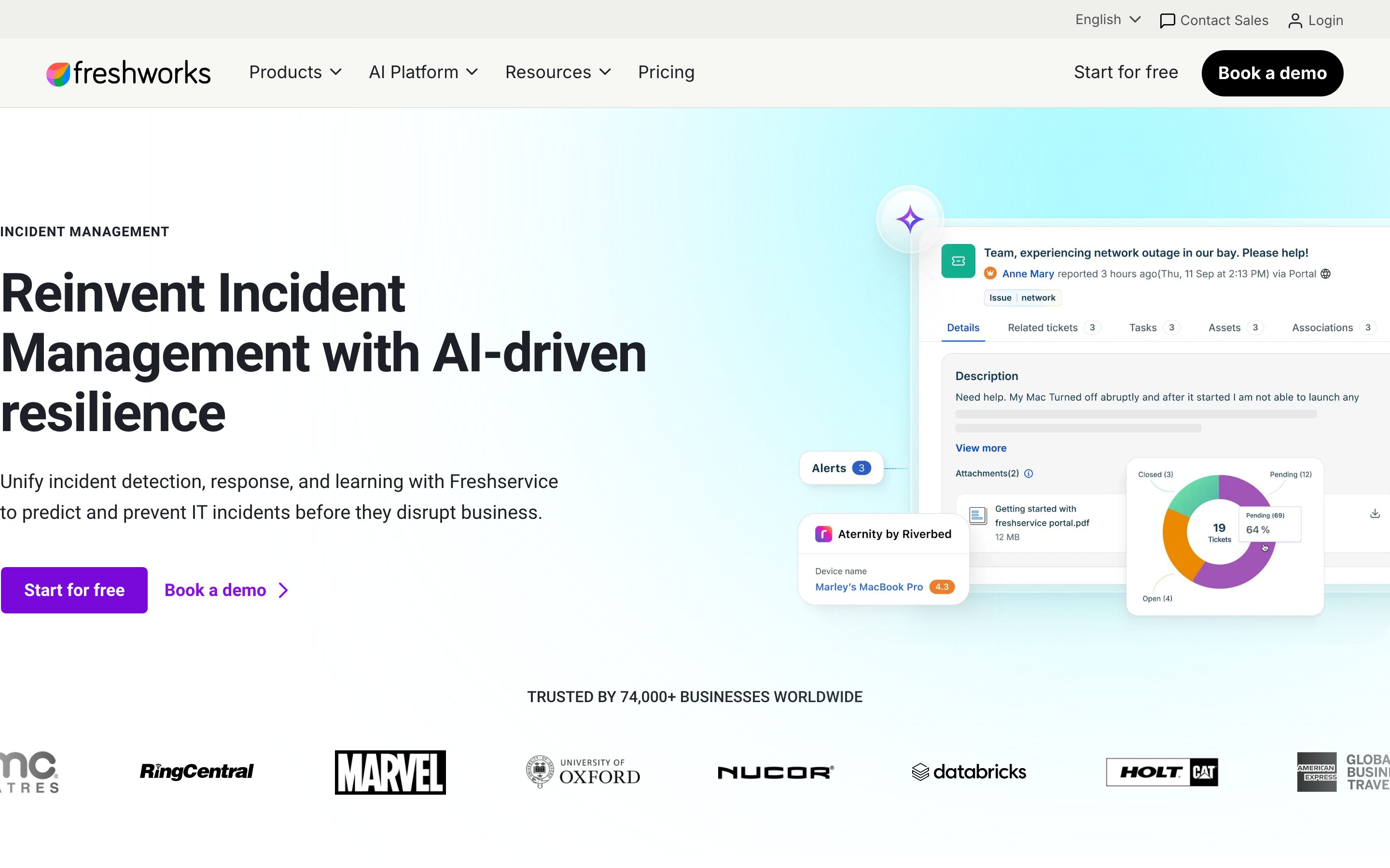 Screenshot of the Freshstatus home page