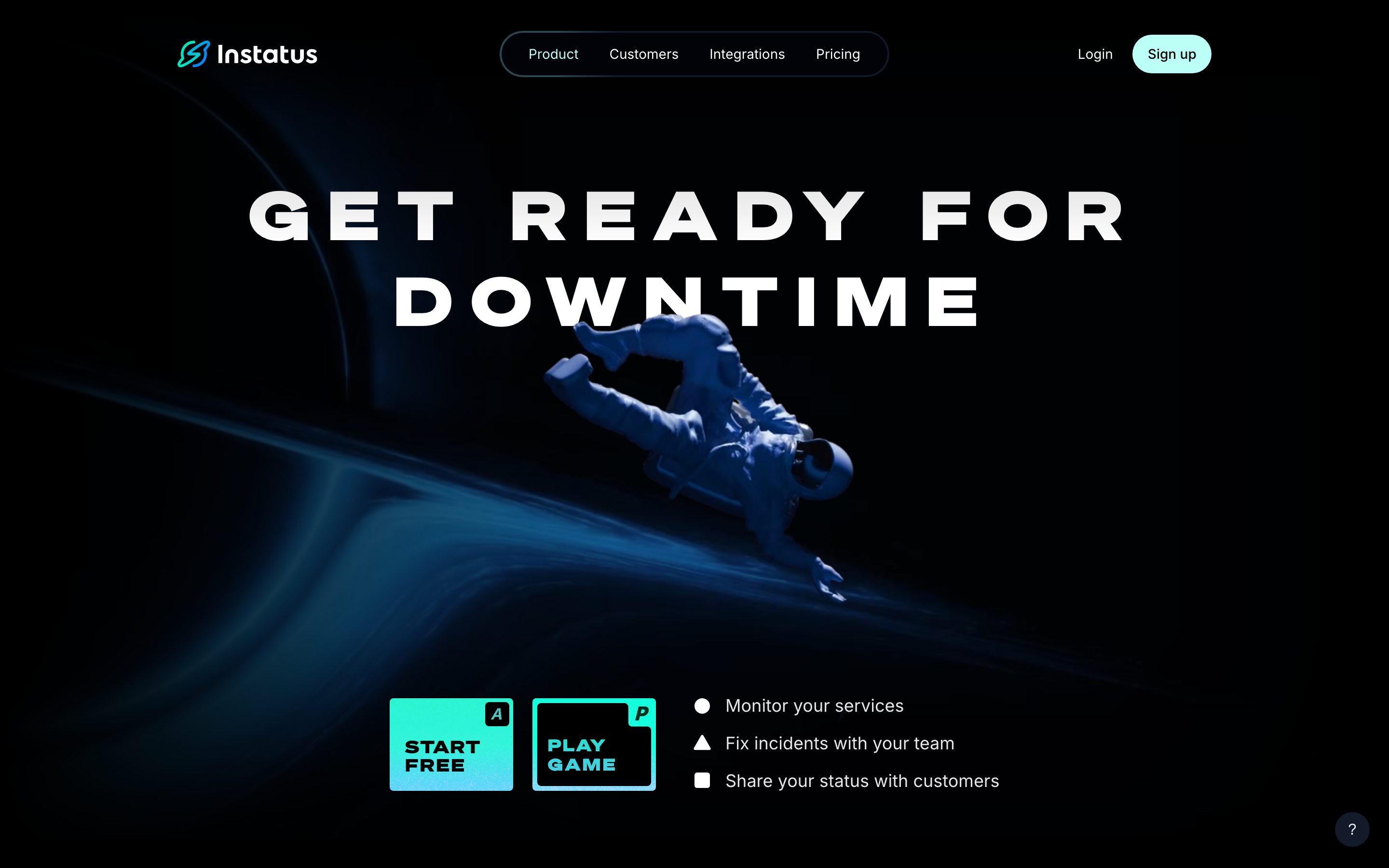 Screenshot of the Instatus home page