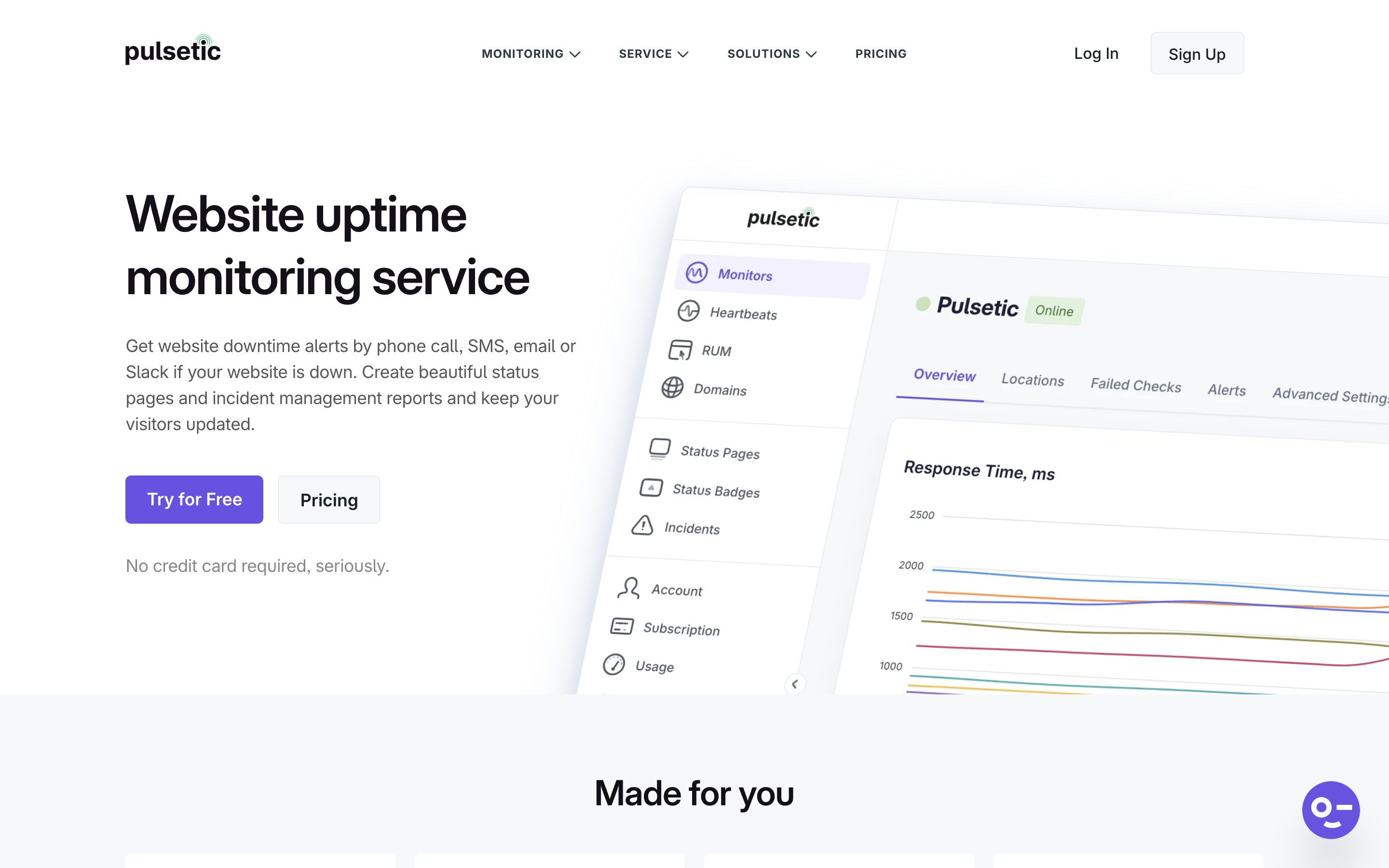 Screenshot of the Pulsetic home page