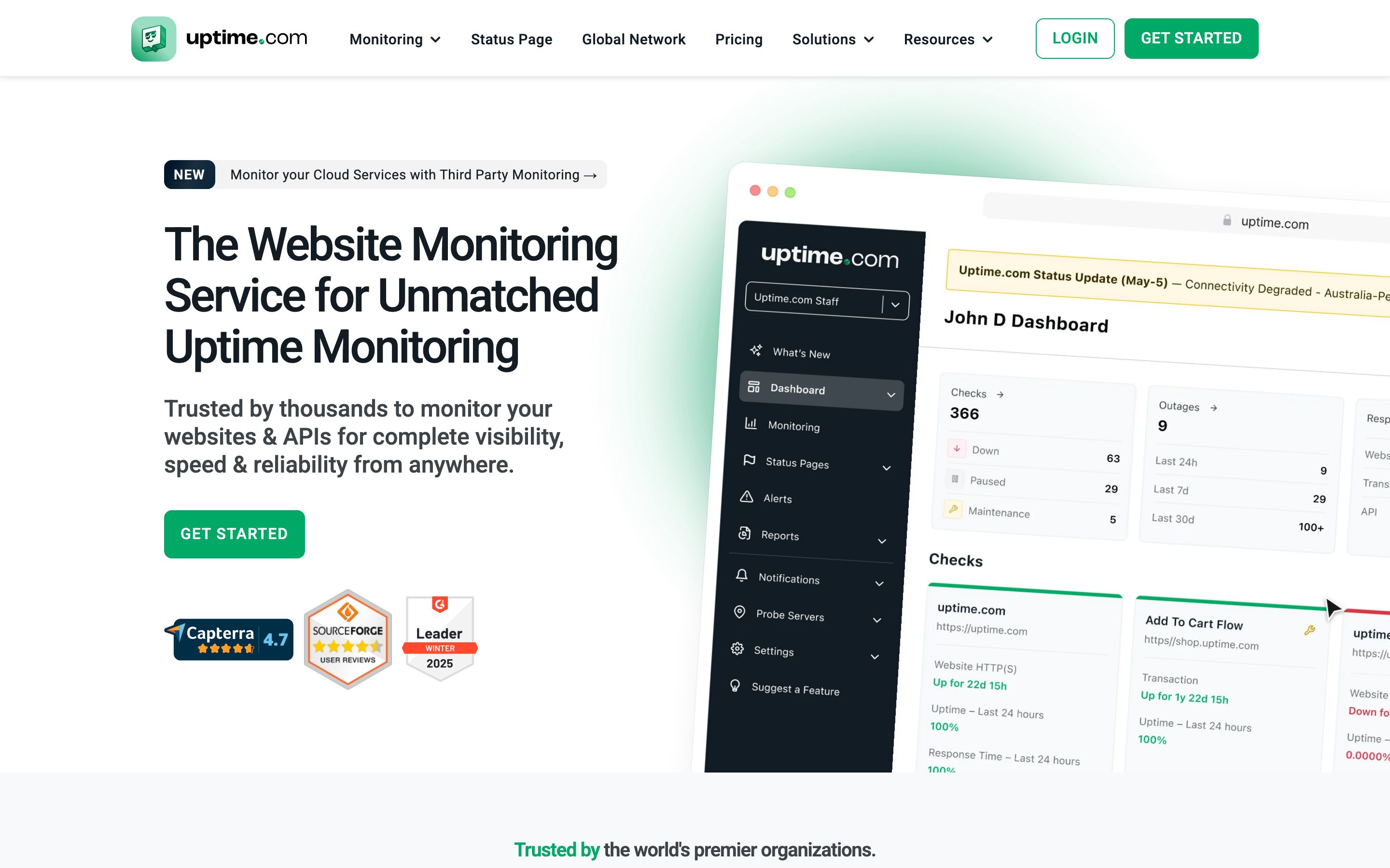 Screenshot of the Uptime.com home page